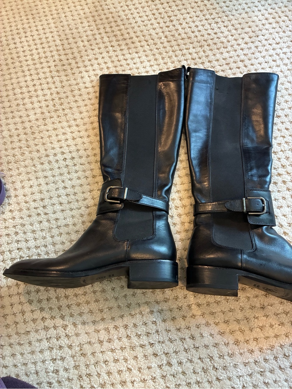 Via Spiga Leather Black Women's Tall Buckle Leather Riding Boots